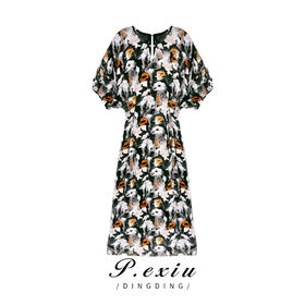 11-1潘依绣丁丁宠粉  夏季精致法式设计感复古气质V领印花连衣裙 X4004