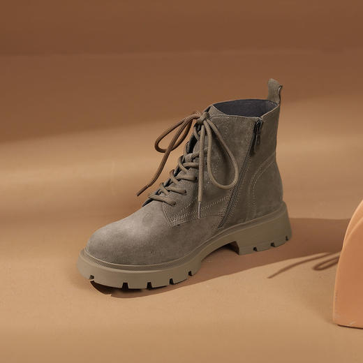 西村名物2023秋季新品法式复古圆头粗跟裸靴系带短靴马丁靴X23DS43881 商品图10