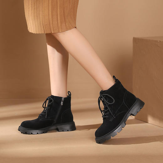 西村名物2023秋季新品法式复古圆头粗跟裸靴系带短靴马丁靴X23DS43881 商品图4