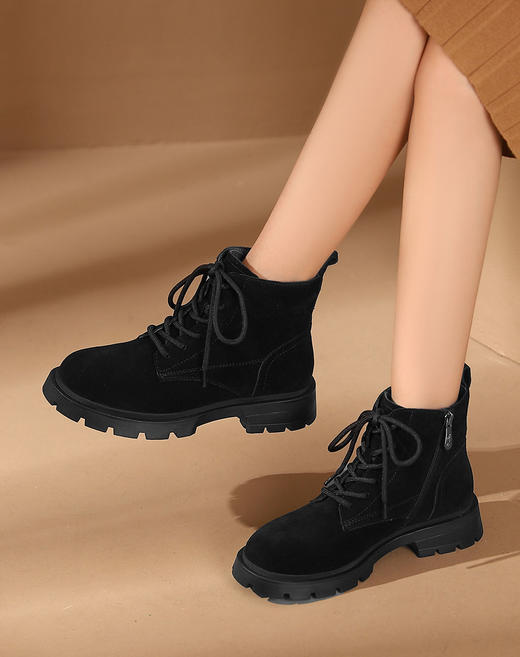 西村名物2023秋季新品法式复古圆头粗跟裸靴系带短靴马丁靴X23DS43881 商品图6