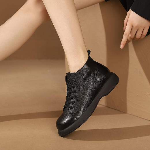 西村名物2023秋季新品复古尖头粗跟裸靴系带短靴马丁靴X23DS45471 商品图3