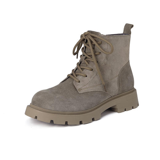 西村名物2023秋季新品法式复古圆头粗跟裸靴系带短靴马丁靴X23DS43881 商品图7