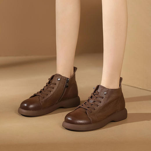 西村名物2023秋季新品复古尖头粗跟裸靴系带短靴马丁靴X23DS45471 商品图8