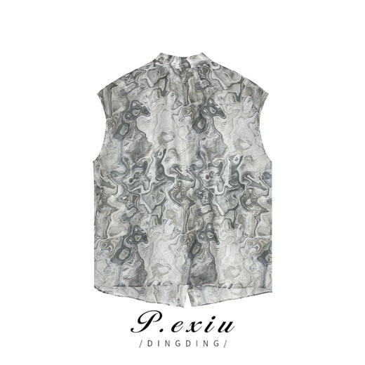 03-3潘依绣丁丁宠粉 夏季新款设计感水墨印花宽松显瘦包袖衬衫 K15341 商品图1