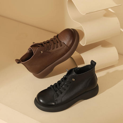 西村名物2023秋季新品复古尖头粗跟裸靴系带短靴马丁靴X23DS45471 商品图0