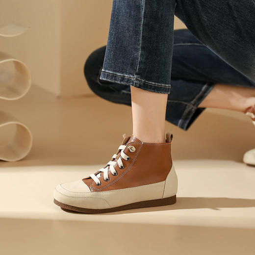 西村名物2023秋季新品法式复古尖头粗跟裸靴真皮短靴马丁靴X23DS44991 商品图1