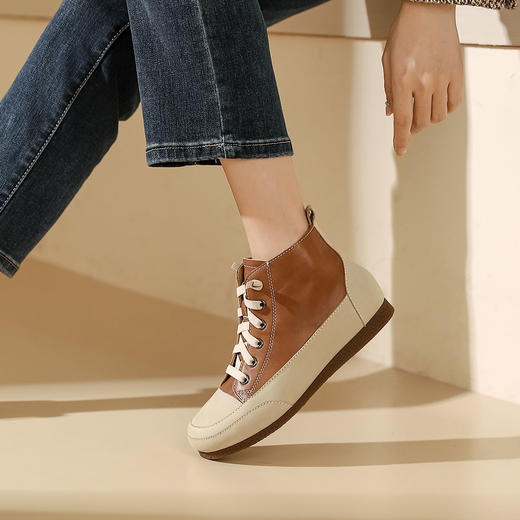 西村名物2023秋季新品法式复古尖头粗跟裸靴真皮短靴马丁靴X23DS44991 商品图3