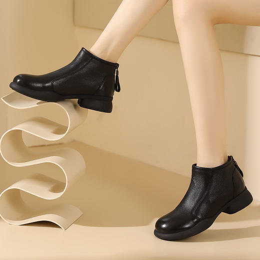 西村名物2023秋季新品法式复古尖头粗跟裸靴短靴切尔西靴X23DS45461 商品图2