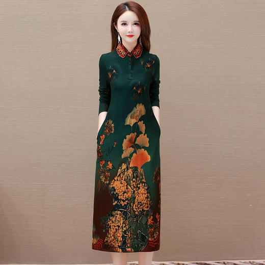 宽松休闲长袖，A字裙印花连衣裙QYM-TYH-231377-Y 商品图4