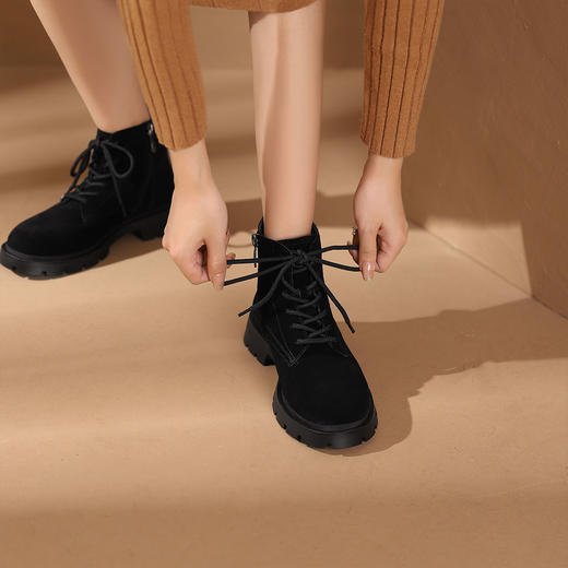 西村名物2023秋季新品法式复古圆头粗跟裸靴系带短靴马丁靴X23DS43881 商品图0