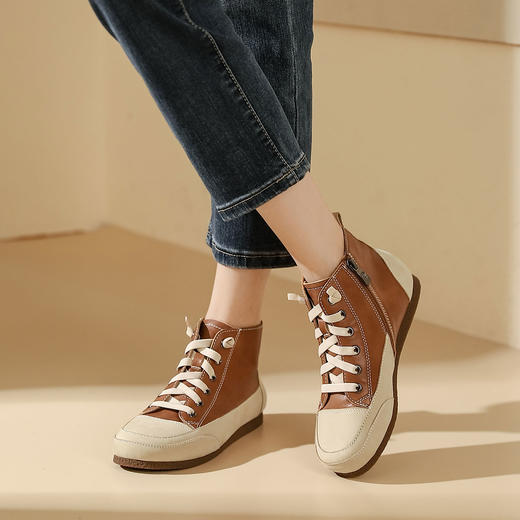 西村名物2023秋季新品法式复古尖头粗跟裸靴真皮短靴马丁靴X23DS44991 商品图2