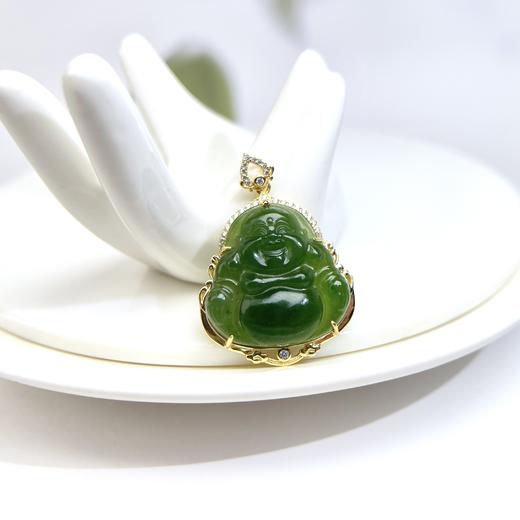 玉美人菲菲~17864-S925碧玉佛公约27mm吊坠赠链 商品图0