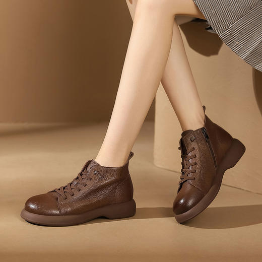 西村名物2023秋季新品复古尖头粗跟裸靴系带短靴马丁靴X23DS45471 商品图10