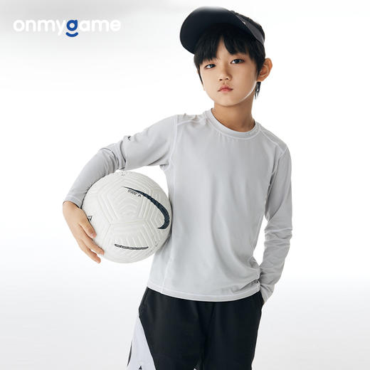 onmygame春装男女童可穿运动T恤儿童速干衣户外训练打底衫宽松圆领长袖 商品图0