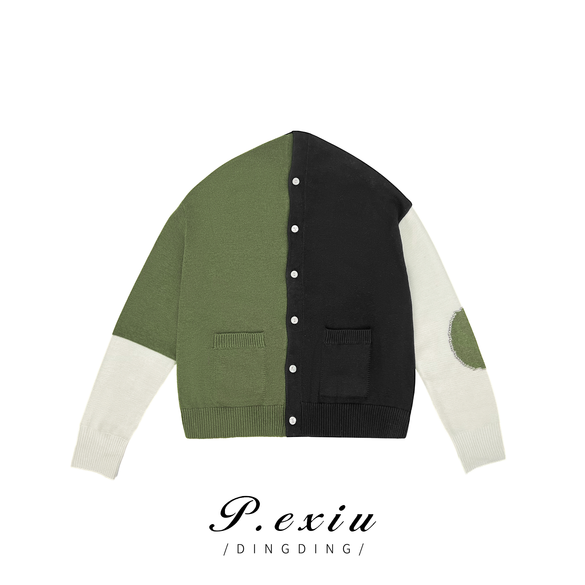 04-2潘依绣丁丁宠粉PanYiXiu/潘依绣秋冬新款韩系复古拼色宽松慵懒针织外套 ZZ0269