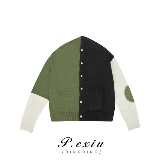 04-2潘依绣丁丁宠粉PanYiXiu/潘依绣秋冬新款韩系复古拼色宽松慵懒针织外套 ZZ0269 商品图0