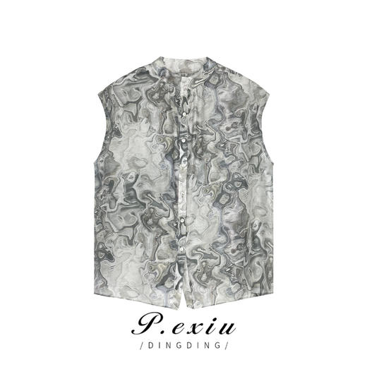 03-3潘依绣丁丁宠粉 夏季新款设计感水墨印花宽松显瘦包袖衬衫 K15341 商品图0