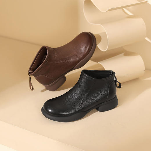 西村名物2023秋季新品法式复古尖头粗跟裸靴短靴切尔西靴X23DS45461 商品图11