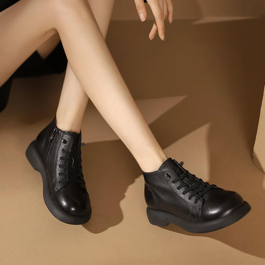 西村名物2023秋季新品复古尖头粗跟裸靴系带短靴马丁靴X23DS45471 商品图1