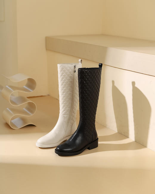 西村名物2023秋季新品尖头粗跟小腿靴法式长靴不过膝女X23DQ45341 商品图8