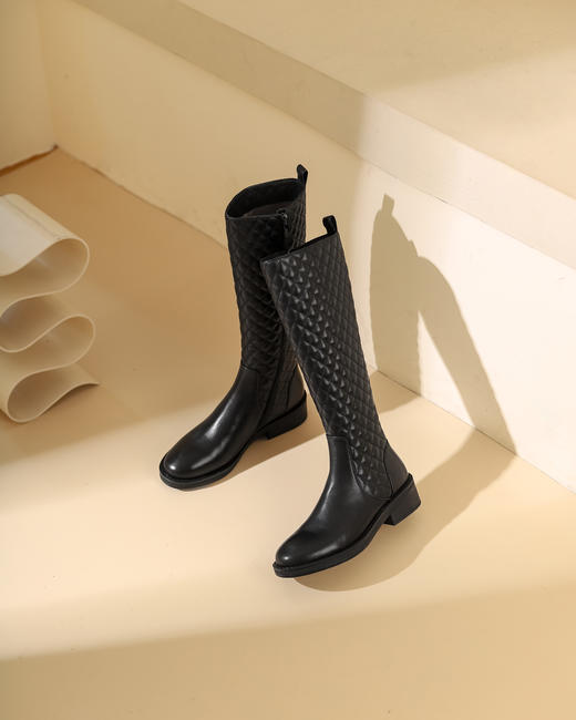 西村名物2023秋季新品尖头粗跟小腿靴法式长靴不过膝女X23DQ45341 商品图10