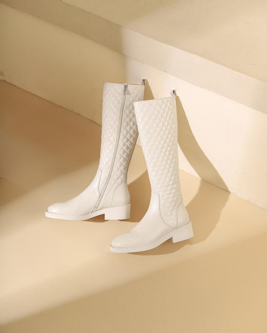 西村名物2023秋季新品尖头粗跟小腿靴法式长靴不过膝女X23DQ45341 商品图9