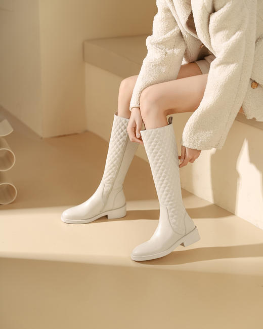 西村名物2023秋季新品尖头粗跟小腿靴法式长靴不过膝女X23DQ45341 商品图4