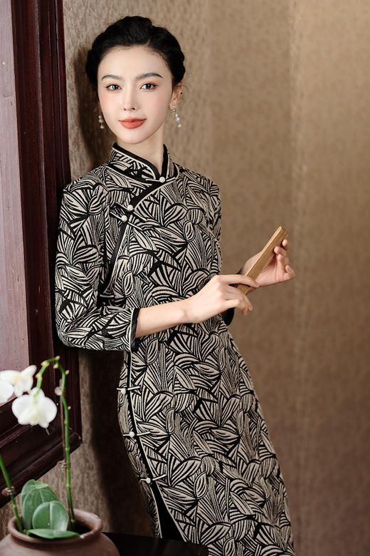 秋冬季新款，改良老上海修身日常复古长款中老年气质旗袍XL-23366 商品图1