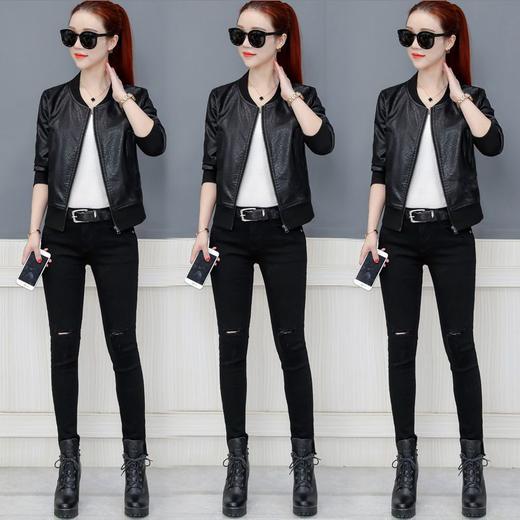 DD-不裂皮短款皮衣外套女春秋新款韩版PU皮宽松棒球服夹克开衫 商品图6