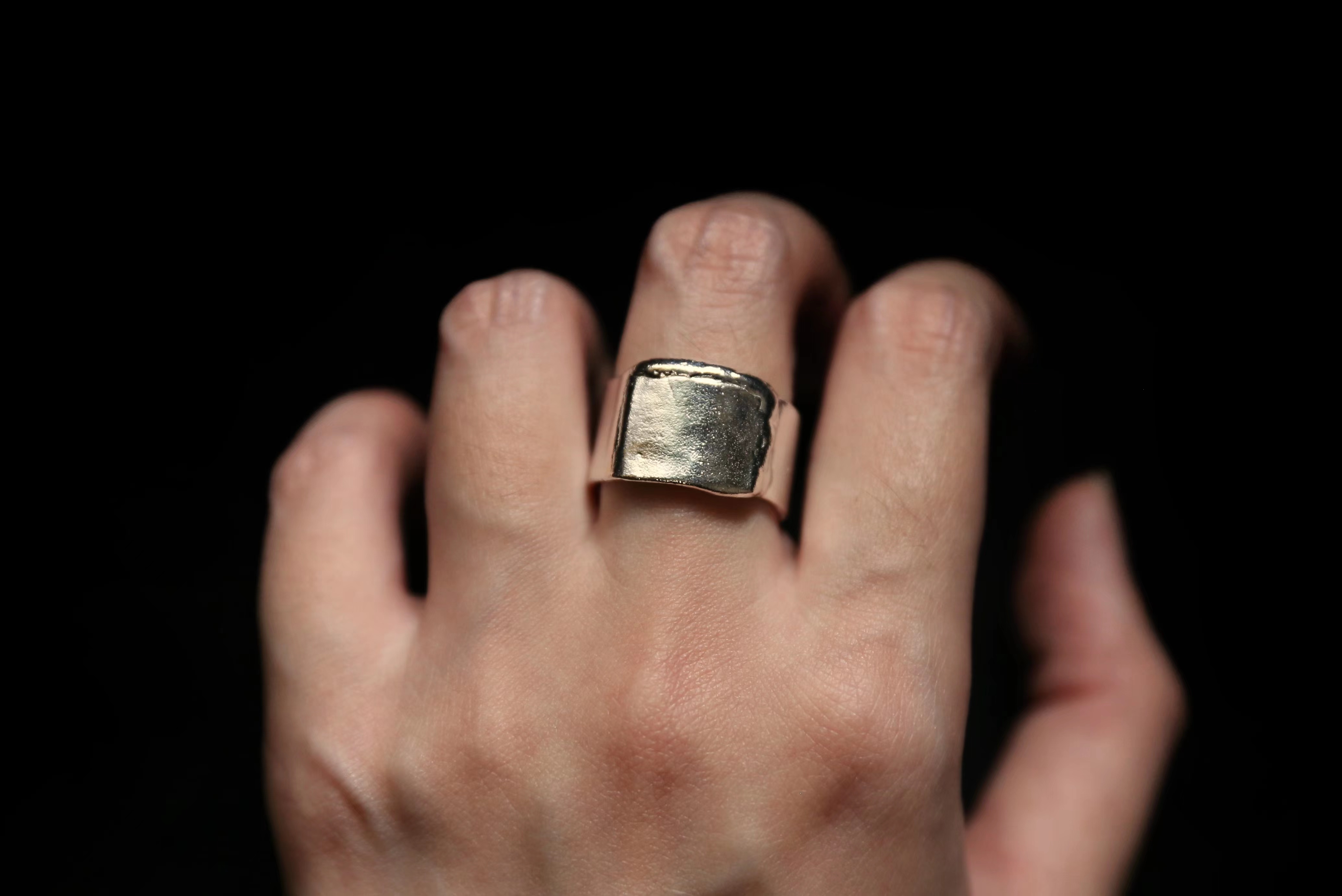 CHEZ BOQUE 无言的现代性系列原创手工925银抽象造型戒指《方形切割》