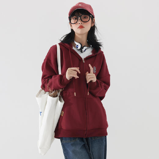 ALBB-2023春秋新款加绒连帽卫衣女韩版宽松显瘦慵懒风开衫拉链加厚外套 商品图5