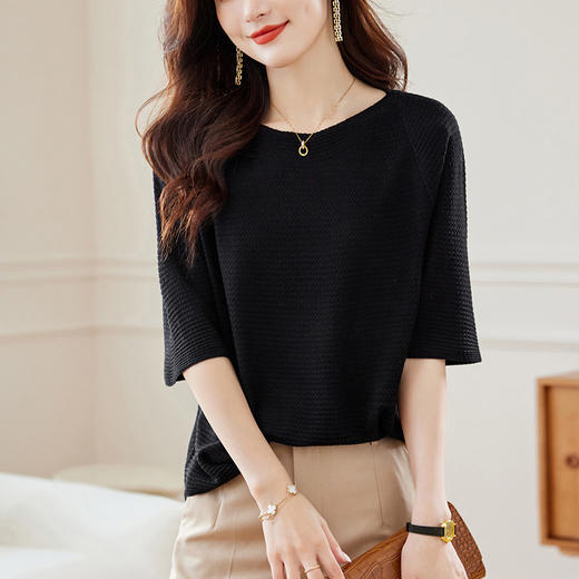 一字领中袖女上衣，七分袖秋装新款针织衫秋季半袖宽松小衫CC-16-2301 商品图8