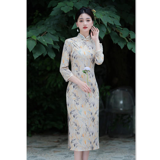 复古民族风，奥尼绒七分袖旗袍裙GX-801006 商品图0