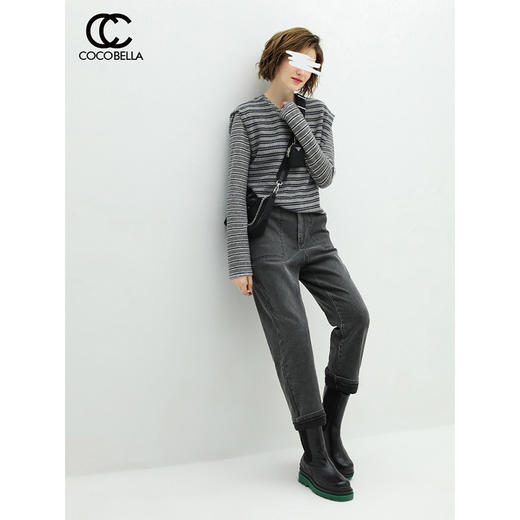 COCOBELLA街头风水洗磨白牛仔裤女秋时尚宽松休闲老爹裤PT803 商品图0