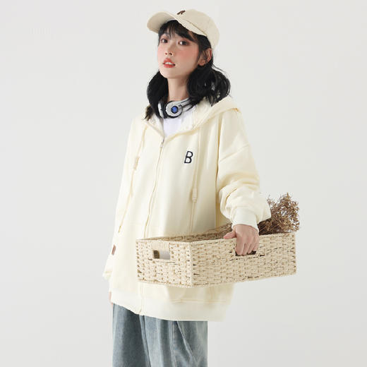 ALBB-2023春秋新款加绒连帽卫衣女韩版宽松显瘦慵懒风开衫拉链加厚外套 商品图8