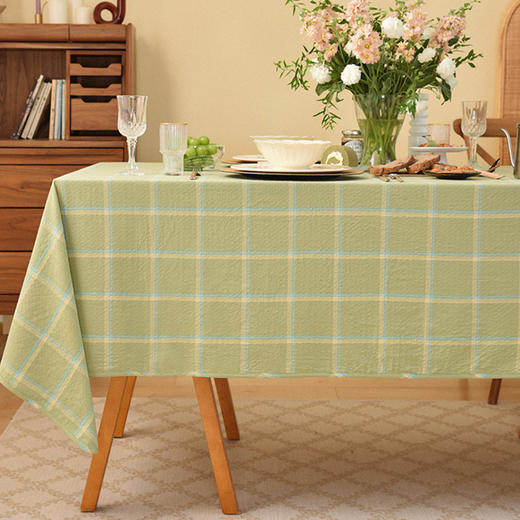 简约撞色格纹棉质桌布客厅电视柜布艺餐桌布 商品图0