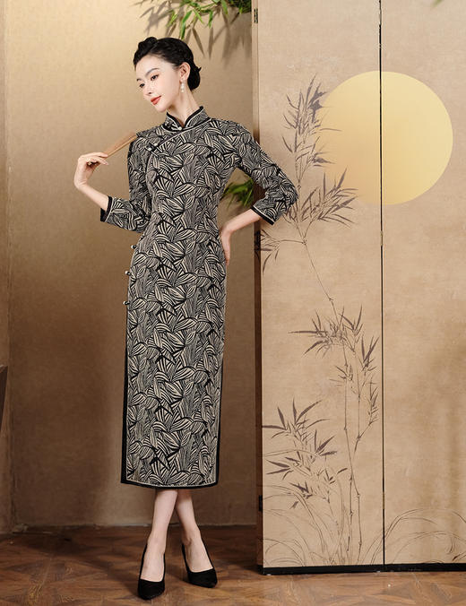 秋冬季新款，改良老上海修身日常复古长款中老年气质旗袍XL-23366 商品图2