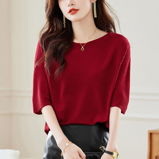 一字领中袖女上衣，七分袖秋装新款针织衫秋季半袖宽松小衫CC-16-2301 商品图6
