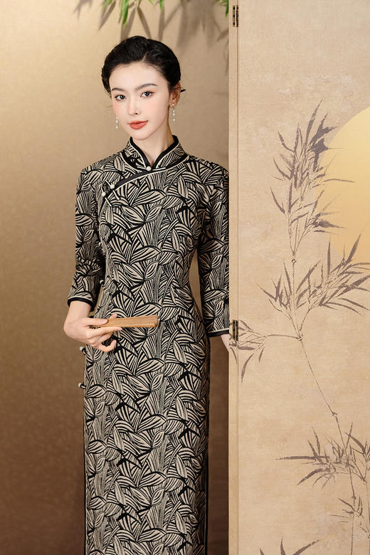 秋冬季新款，改良老上海修身日常复古长款中老年气质旗袍XL-23366 商品图3