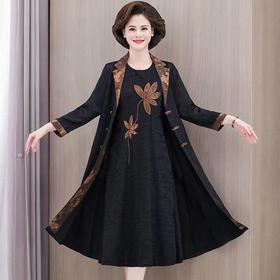 A889妈妈春装新款连衣裙套装洋气高贵气质中年女人套裙时尚中长款