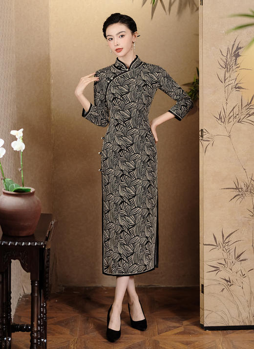 秋冬季新款，改良老上海修身日常复古长款中老年气质旗袍XL-23366 商品图4