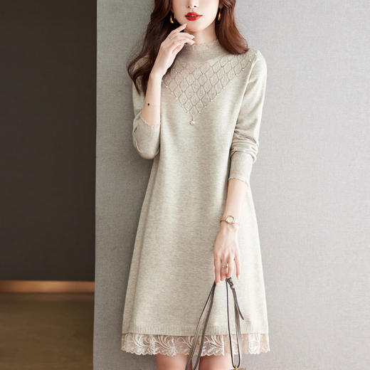 蕾丝毛衣内搭女中长款打底衫秋冬2023年新款气质配大衣针织连衣裙CC-16-6767 商品图1