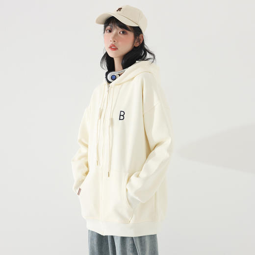 ALBB-2023春秋新款加绒连帽卫衣女韩版宽松显瘦慵懒风开衫拉链加厚外套 商品图3