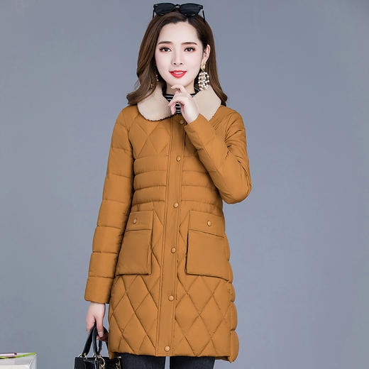 修身时尚，冬款中长款菱形格妈妈装休闲保暖长袖翻领时尚棉服QYM-KSY-QYS951-L 商品图0