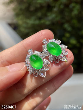 玻璃种阳艳绿蛋面耳钉【3250407】具体价格微信咨询