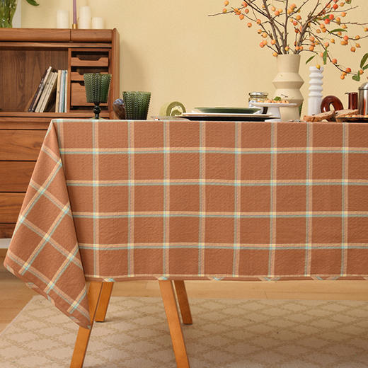 简约撞色格纹棉质桌布客厅电视柜布艺餐桌布 商品图2