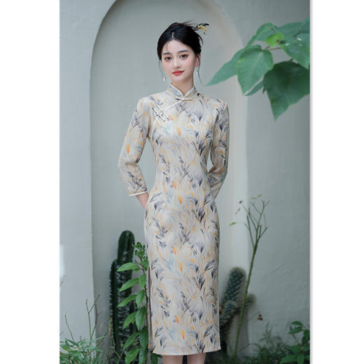 复古民族风，奥尼绒七分袖旗袍裙GX-801006 商品图2