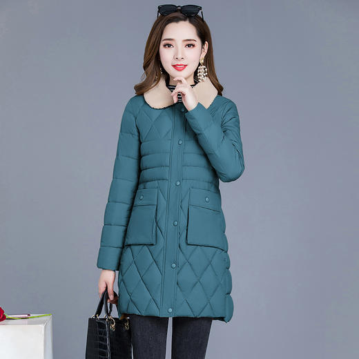 修身时尚，冬款中长款菱形格妈妈装休闲保暖长袖翻领时尚棉服QYM-KSY-QYS951-L 商品图2