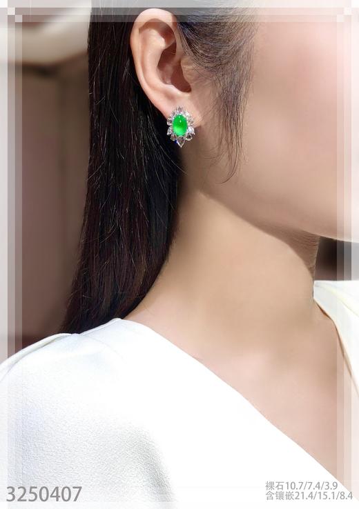 玻璃种阳艳绿蛋面耳钉【3250407】具体价格微信咨询 商品图4