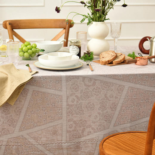 法式田园山茶花暗纹桌布客厅电视柜布艺餐桌布 商品图3